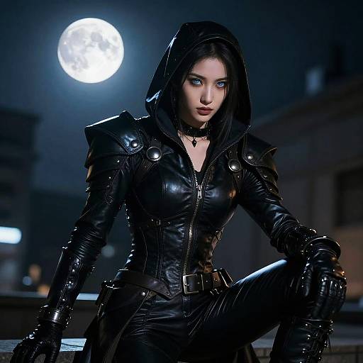 Stealthy Rogue in Moonlit Urban Fantasy