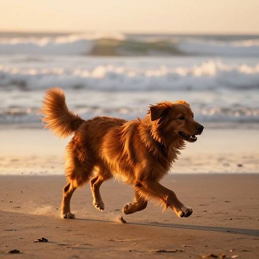 Hairy Brown Dog Running on Beach