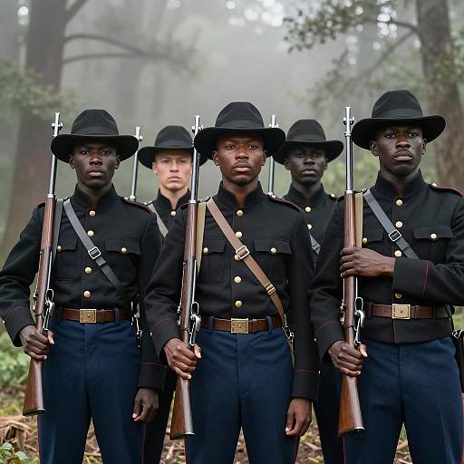 Four Union Soldiers in Misty Forest