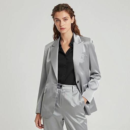 Young Woman in Light Grey Silk Suit