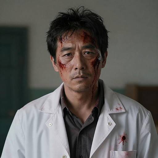 Disheveled Man with Blood-Stained Jacket