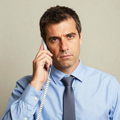 Serious Middle-Aged Man with Phone