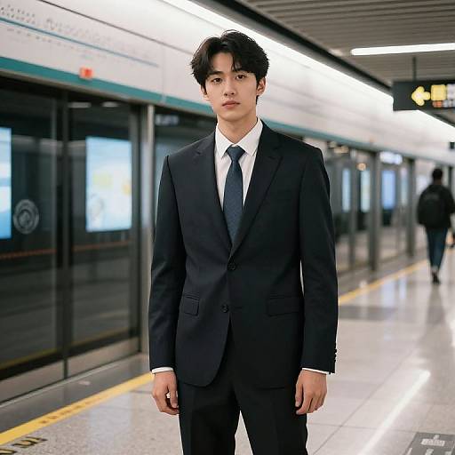 Boy in Suit at Subway Station