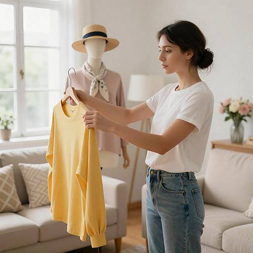 Living Room Scene with Woman and Mannequin
