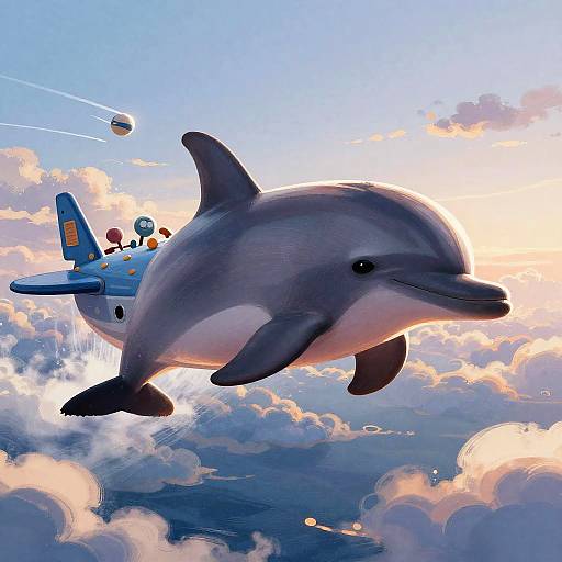Whimsical Dolphin Pilot Skyship Illustration