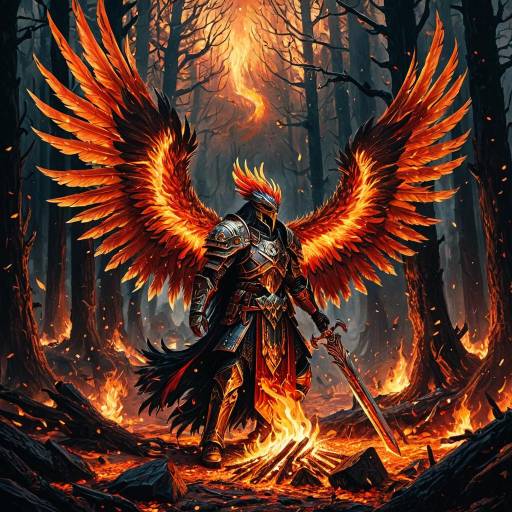 Fiery Phoenix Warrior in Enchanted Forest
