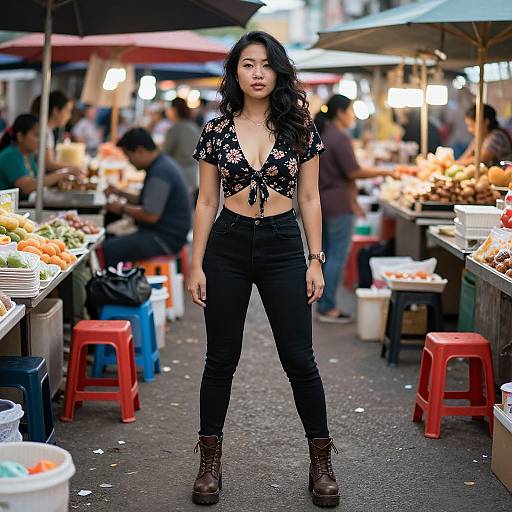 Confident Asian Woman in Vibrant Market