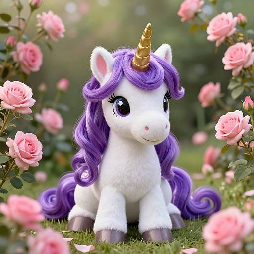 Whimsical Baby Unicorn in Blooming Garden