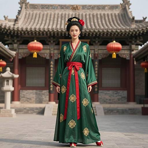 Elegant Mulan Costume in Traditional Setting