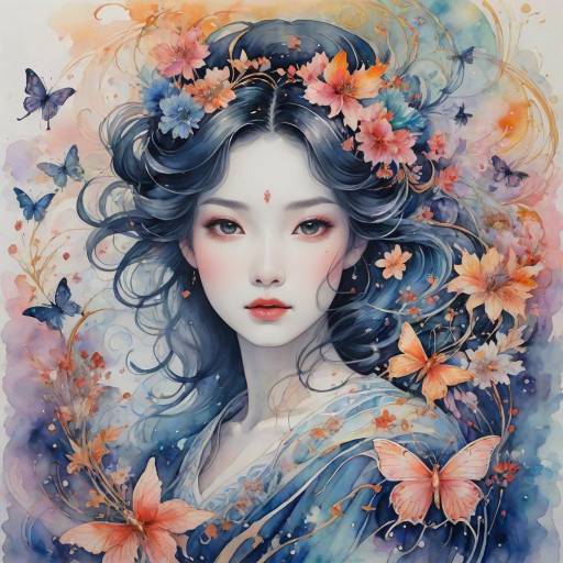 Mystical Goddess in Watercolor and Ink