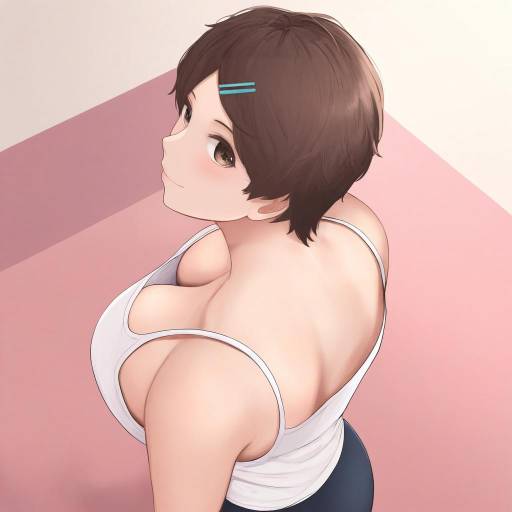 Gym Beauty with Pixie Cut and Cleavage