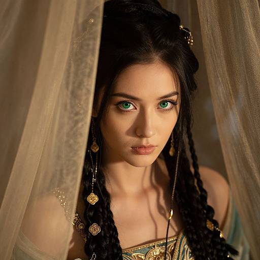 Enigmatic European Woman with Emerald Eyes