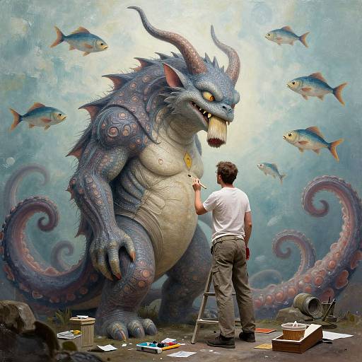 Man Painting Fantastical Creature