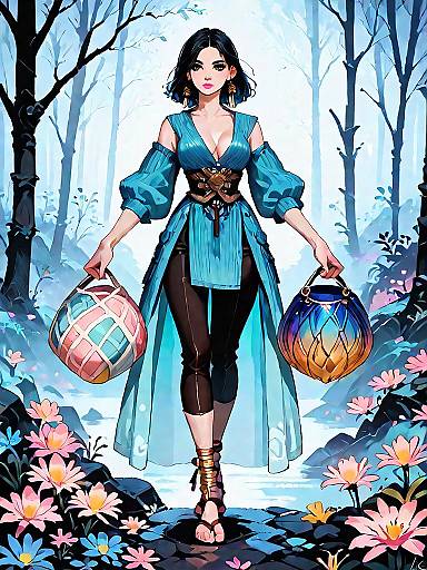 Fantasy Woman in Medieval Dark Forest