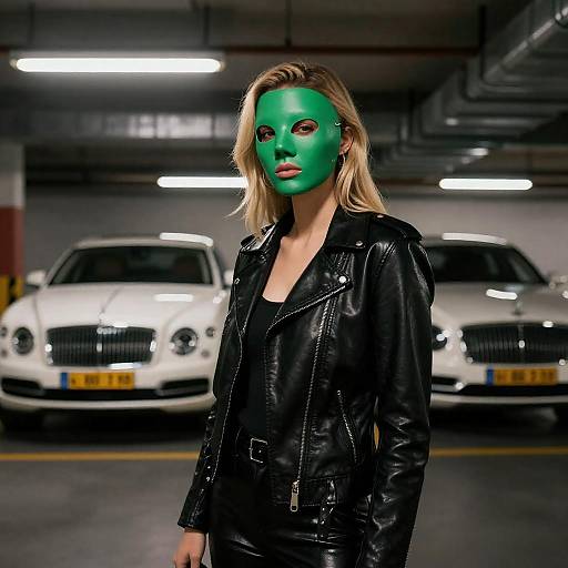 Confident Woman in a Masked Underground Scene