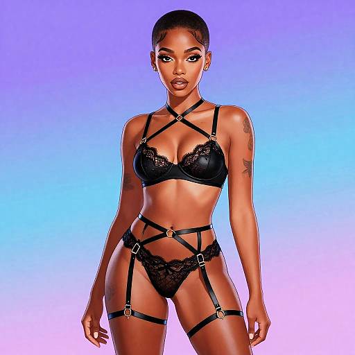 Neo-Noir Glam Lingerie Pin-Up Portrait