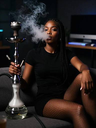 Cinematic Night Portrait: Woman with Shisha