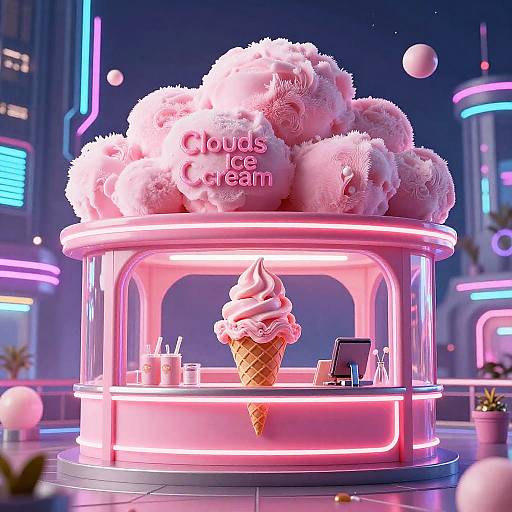 Futuristic Pink Cloud Ice Cream Shop