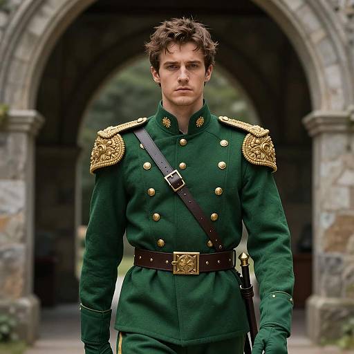 Medieval Fantasy Prince in Green Military Uniform