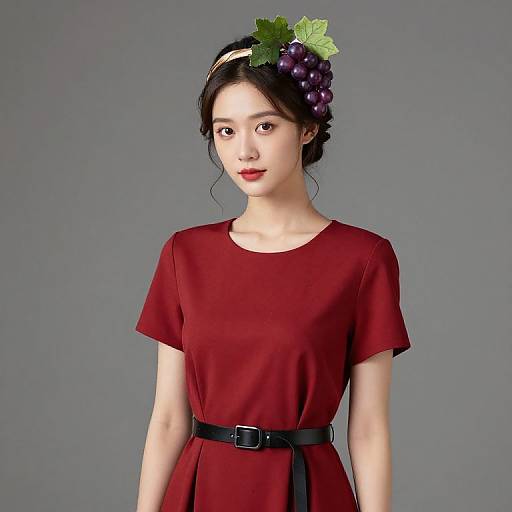 Woman in Red Dress with Grape Headband