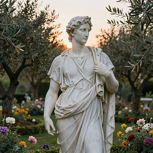 Stoic Greek Statue in Serene Garden