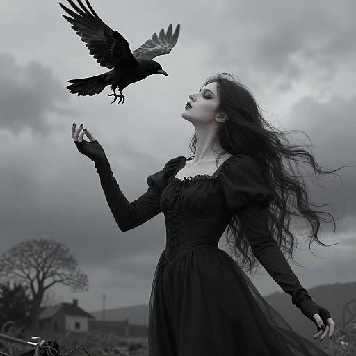 Gothic Woman with Black Bird