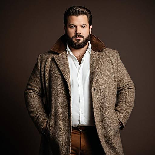 Stylish Plus Size Man in Brown Coat