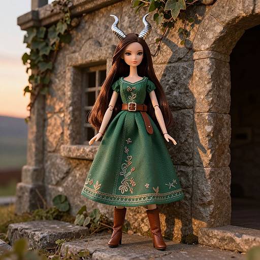 Mystical Female Doll in Elegant Green Dress