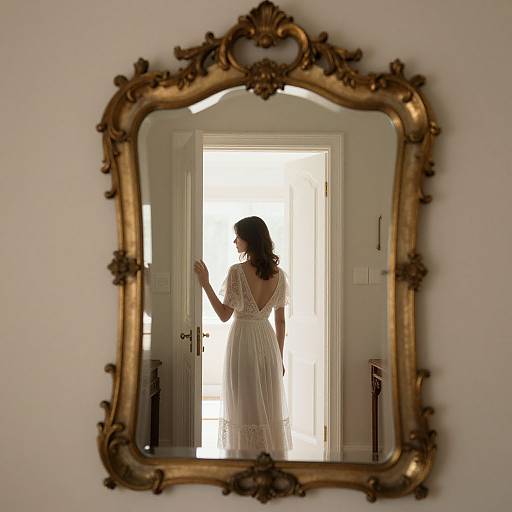 Vintage Mirror Reflecting Serene Woman