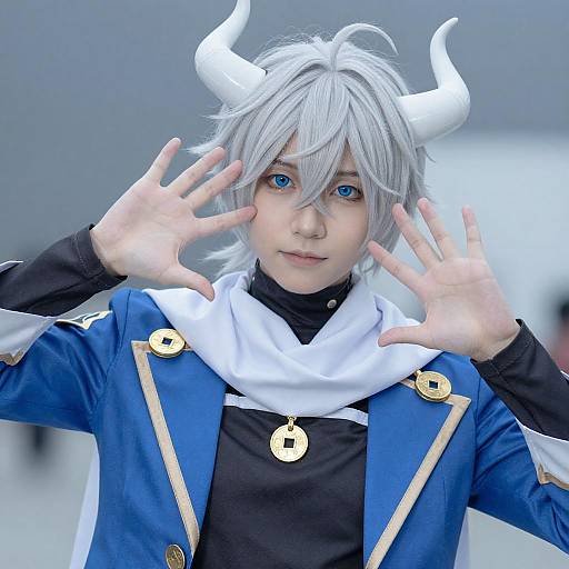 Silver-Haired Horned Cosplayer Portrait