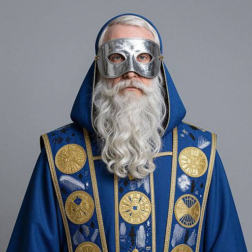 Blue Robed Elderly Cleric with Silver Mask
