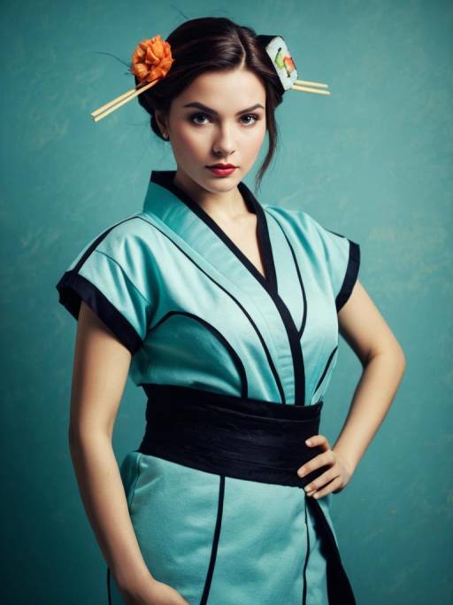 Woman in Sushi Roll Inspired Costume