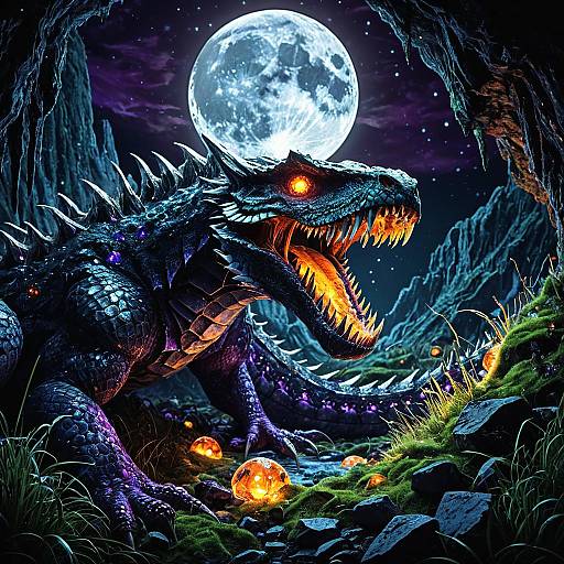 Giant Crystalline Serpent in Glowing Amethyst Cave