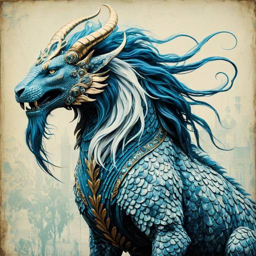 Mystical Blue and Gold Chimera Creature Mystical Blue and Gold Chimera Creature