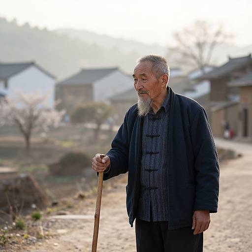 Elder in Traditional Asian Village