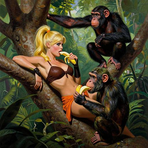 Jungle Adventure with Woman and Chimpanzees