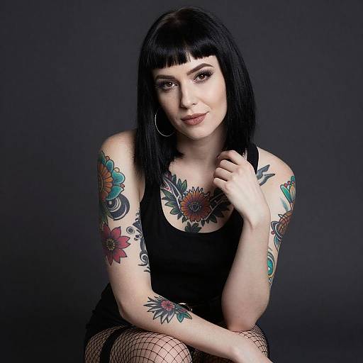 Tattooed Woman in Black Fashion