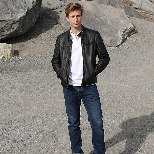 Confident Young Man on Rocky Terrain