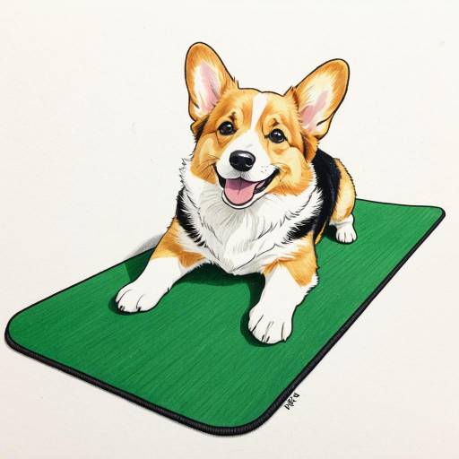 Cartoon Corgi Puppy Stretching on Yoga Mat