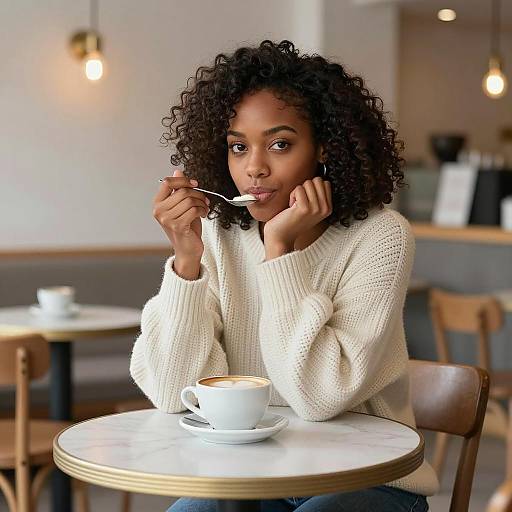 Cozy Café Scene with Woman Enjoying Coffee