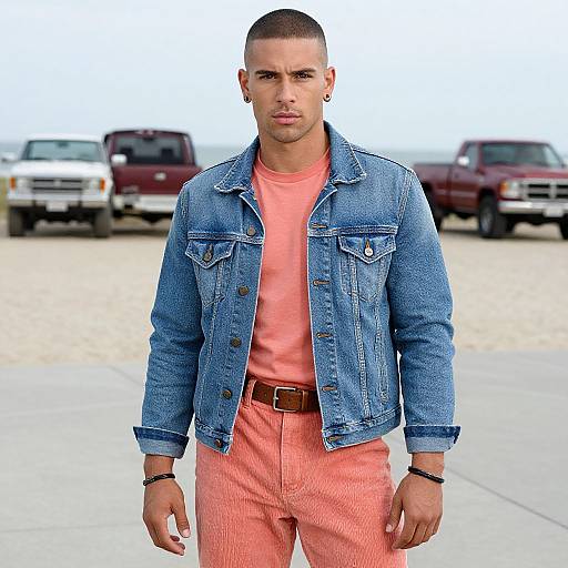 90s Athletic Man in Denim and Coral