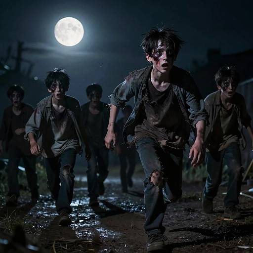 Moonlit Escape: Fleeing Zombie Boys