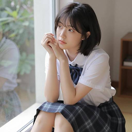 Contemplative Asian Woman by the Window