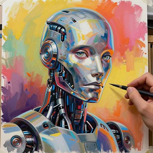 Futuristic Robot Artist Painting Portrait