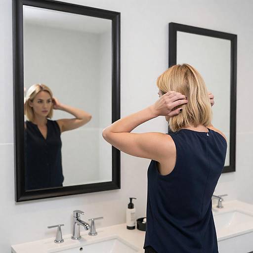 Modern Bathroom: Woman Adjusting Hair