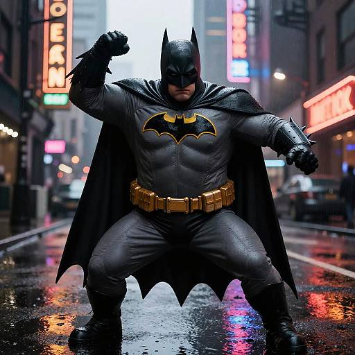 Obese Batman in Cyberpunk Gotham