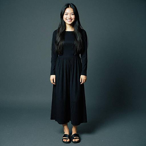 Smiling Young Woman in Black Dress