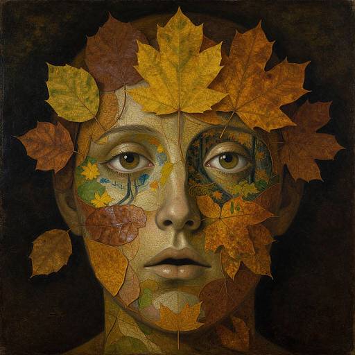 Surreal Leaf Face with Forest View