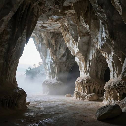 Futuristic Limestone Cavern with Fog