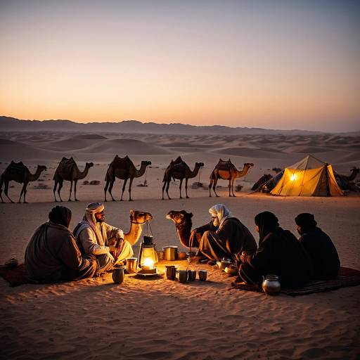 Sunset Bedouin Camp in Arabian Desert Sunset Bedouin Camp in Arabian Desert